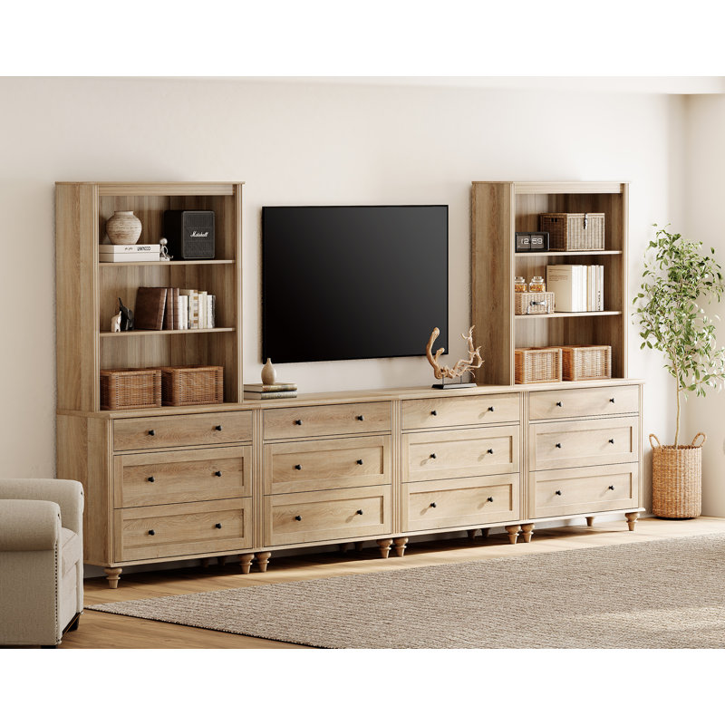 Entertainment Center With Bookshelves For Tvs Up To Farmhouse Wall Unit TV Stand With Drawer Media Console Table For Living Room Bedroom Home